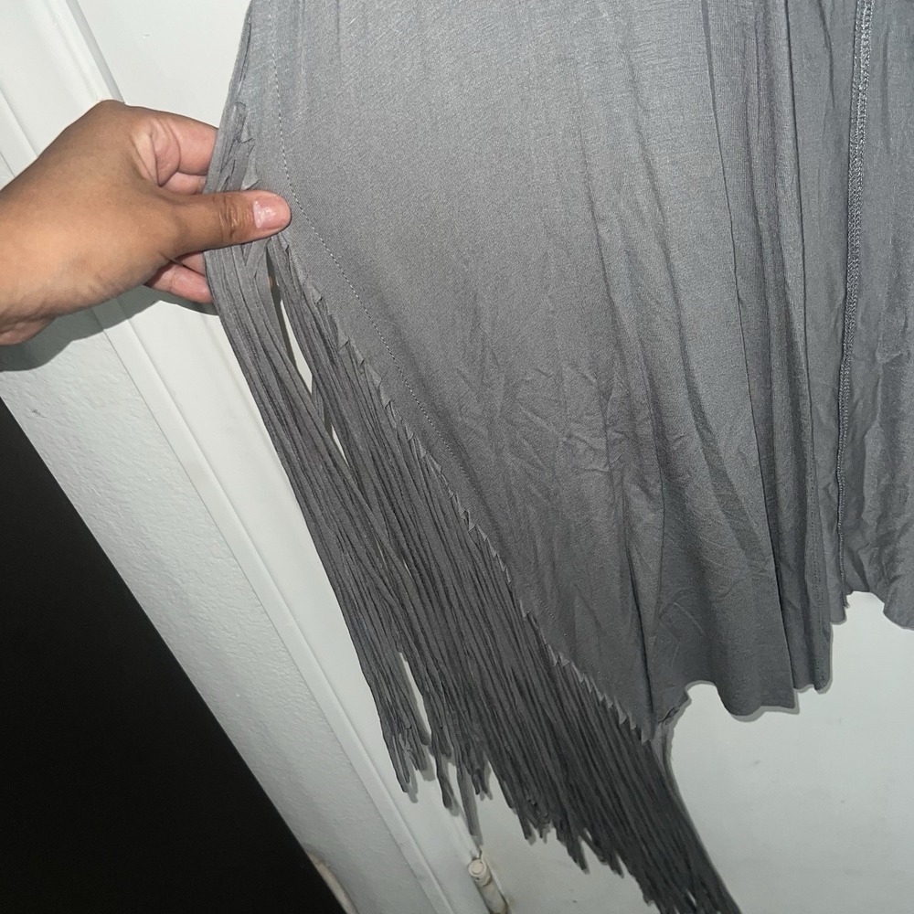 Vocal Womens XL Gray Embellished Fringe Vest Duster Black Beaded Boho Y2K - Picture 8 of 10